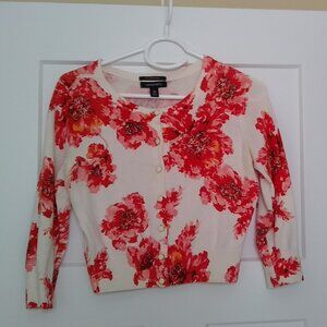 Floral Cropped Cardigan Land's End XS White Pink